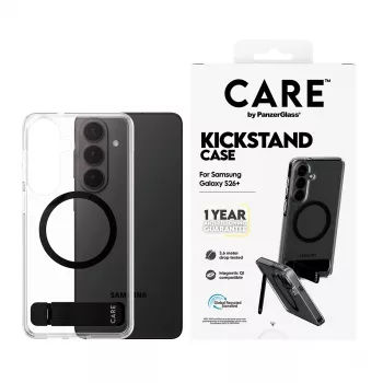 PanzerGlass CARE™ by ® puzdro transparentné s čiernym stojanom a Qi Samsung Galaxy S26+