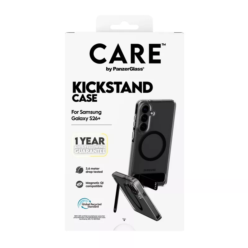 PanzerGlass CARE™ by ® puzdro transparentné s čiernym stojanom a Qi Samsung Galaxy S26+