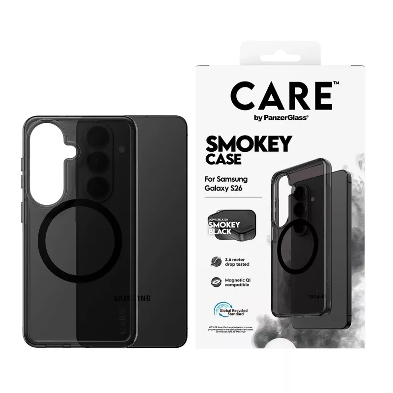 Ochranné puzdro PanzerGlass CARE™ Smokey Case s čiernou Qi pre Samsung Galaxy S26