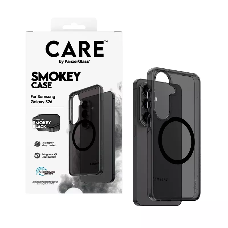 Ochranné puzdro PanzerGlass CARE™ Smokey Case s čiernou Qi pre Samsung Galaxy S26