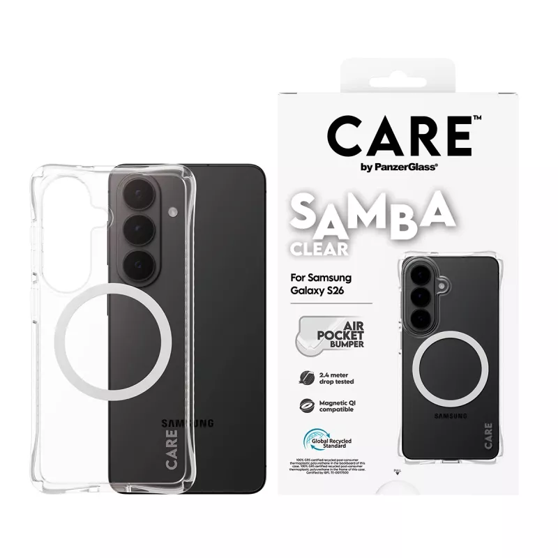 Ochranné puzdro PanzerGlass CARE Samba transparentné s biele Qi pre Samsung Galaxy S26
