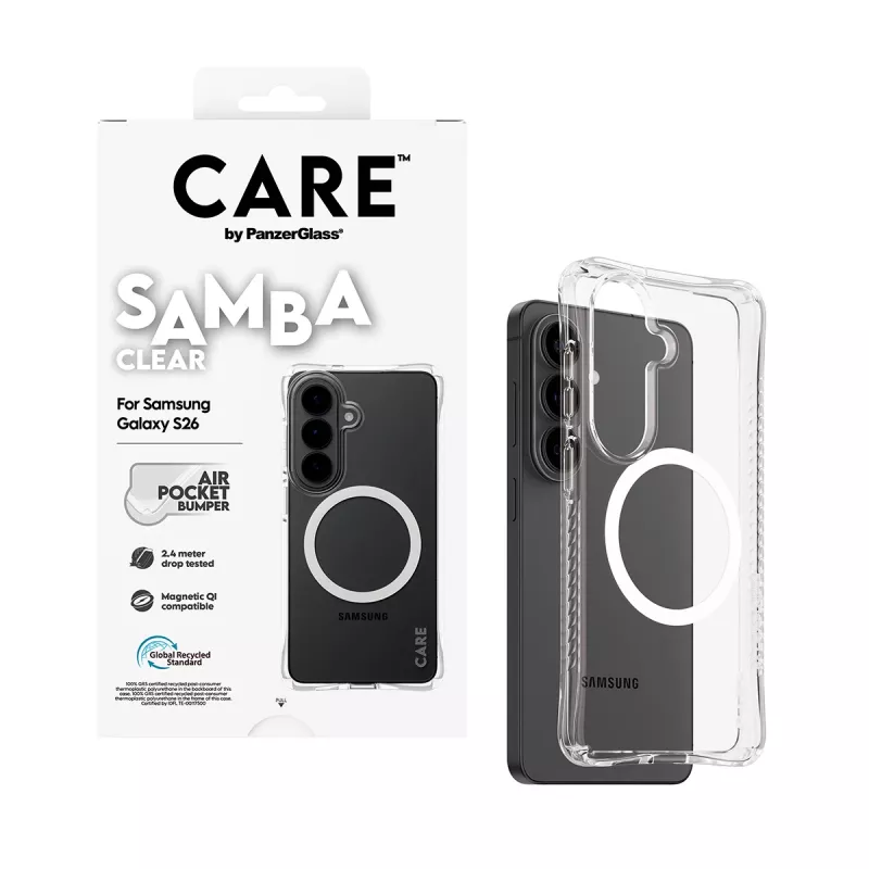 Ochranné puzdro PanzerGlass CARE Samba transparentné s biele Qi pre Samsung Galaxy S26