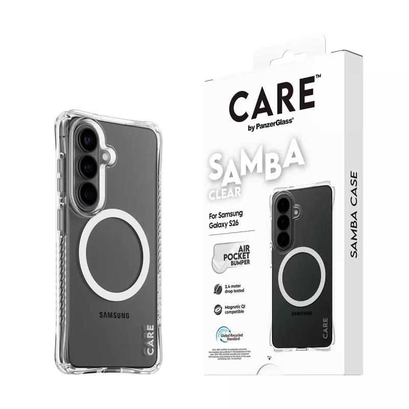 Ochranné puzdro PanzerGlass CARE Samba transparentné s biele Qi pre Samsung Galaxy S26