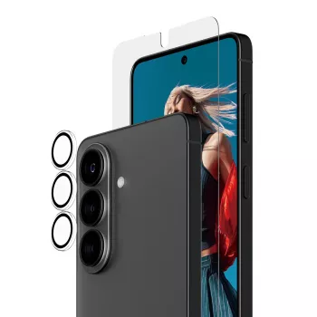 PanzerGlass balenie ochrany displeja pre Samsung Galaxy S26 — Hoops 2-in-1 Ultra-Wide Fit, tvrdené sklo + PET/silikónové vrstvy