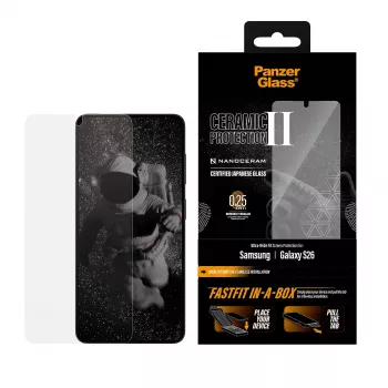 Ochrana displeja PanzerGlass pre Samsung Galaxy S26 — keramické tvrdené sklo, Ultra-Wide Fit, FASTFIT, transparentná