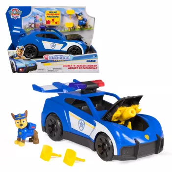 PAW Patrol: Search & Rescue, Chase Launch 'N' Rescue Cruiser s figúrkou & 2 projektilmi, svetlá, zvuky, & skrytý odpaľovač, detská hračka pre chlapcov & dievčatá od 3 rokov