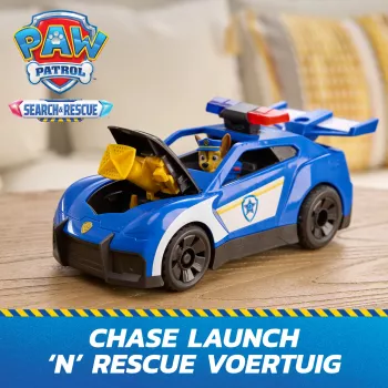 PAW Patrol: Search & Rescue, Chase Launch 'N' Rescue Cruiser s figúrkou & 2 projektilmi, svetlá, zvuky, & skrytý odpaľovač, detská hračka pre chlapcov & dievčatá od 3 rokov