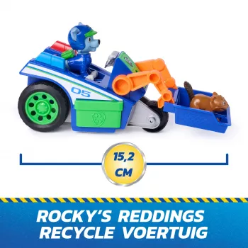 PAW Patrol: Search & Rescue, Rocky Rescue Recycler vozidlo s 2 figúrkami, hračkové auto s naťahovacou akciou, detská hračka pre chlapcov a dievčatá od 3 rokov