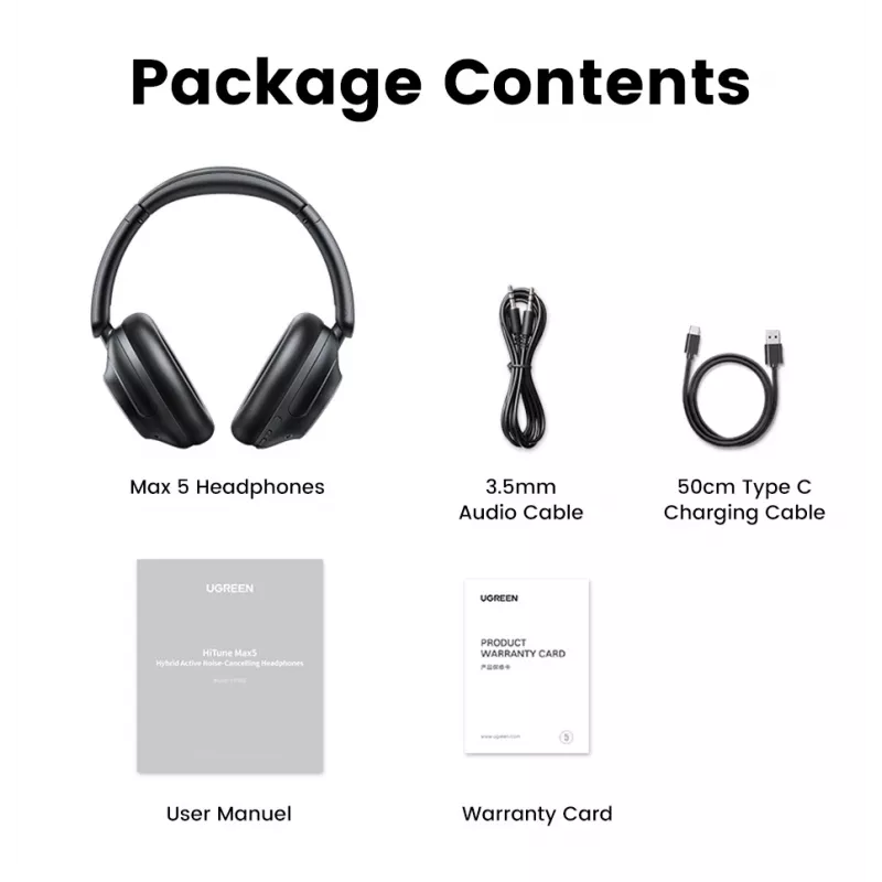 Ugreen HiTune Max5 Headset káblový & bezdrôtový cez hlavu hovory/hudba Bluetooth čierna