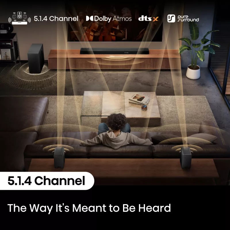 Soundbar Hisense AX5140Q 5.1.4 Dolby Atmos, 600 W RMS, bezdrôtový subwoofer 280 W, čierny