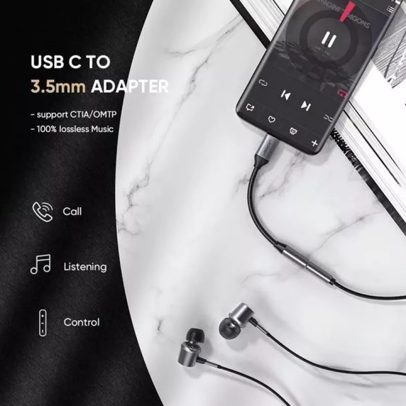 Mobilný telefónny kábel Ugreen 30632 USB-C na 3,5 mm čierny