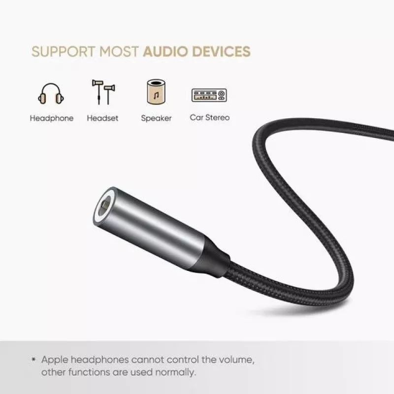 Mobilný telefónny kábel Ugreen 30632 USB-C na 3,5 mm čierny