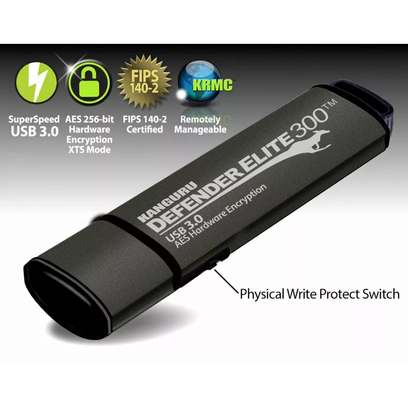 Kanguru Defender Elite 300 USB kľúč 256 GB USB Type-A 3.2 Gen 1 (3.1 Gen 1) čierny