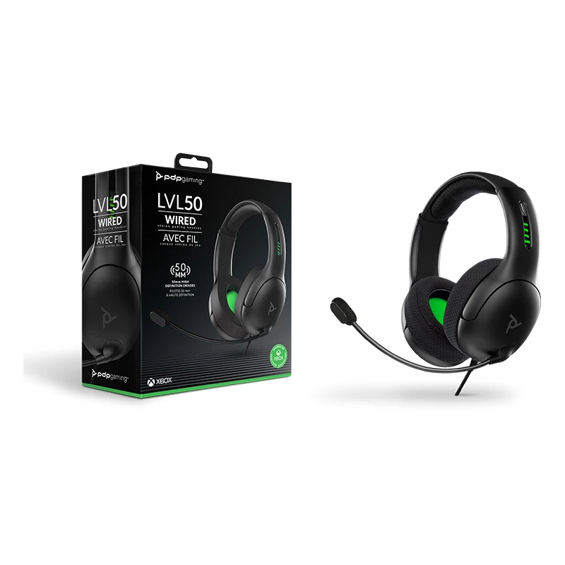 PDP LVL50 headset káblový s hlavovým mostom herný čierny, zelený, sivý