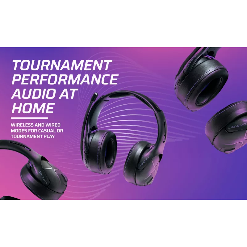 Headset VICTRIX Gambit Wireless — káblový & bezdrôtový, 20–20000 Hz, 2 m kábel, 301 g, čierna/fialová