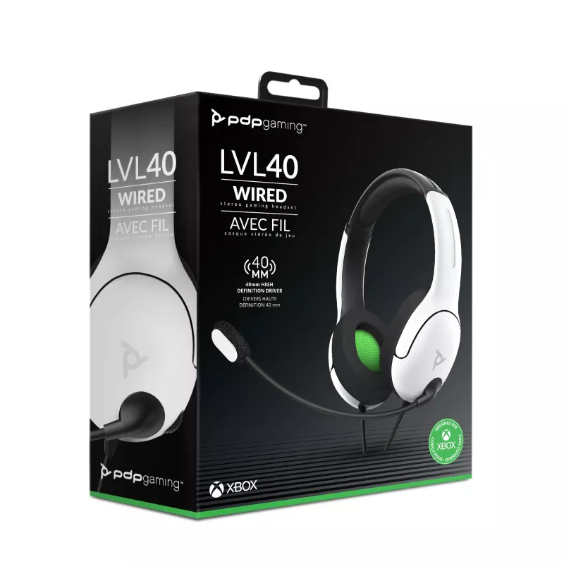 PDP LVL40 headset káblový s hlavovým mostom herný biely
