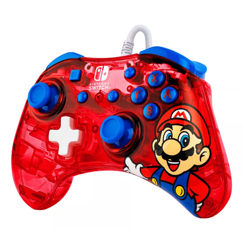 PDP Rock Candy: Mario Punch červený, priesvitný USB gamepad analógový/digitálny Nintendo Switch, Nintendo Switch Lite, Nintendo Switch OLED