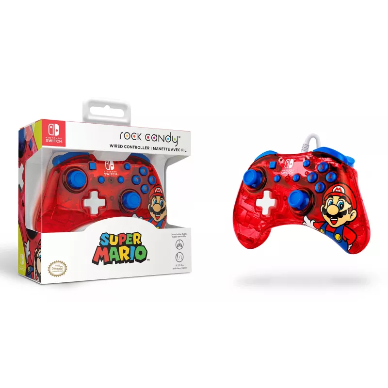 PDP Rock Candy: Mario Punch červený, priesvitný USB gamepad analógový/digitálny Nintendo Switch, Nintendo Switch Lite, Nintendo Switch OLED
