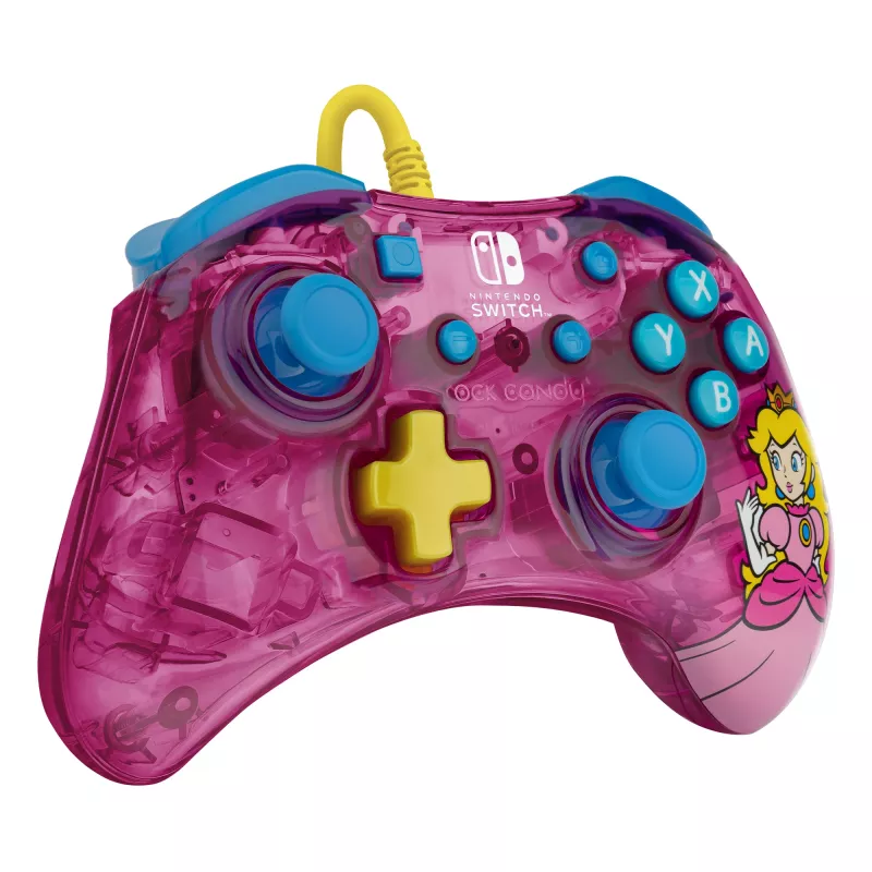 PDP Rock Candy: Bubblegum Peach Pink, priesvitný USB gamepad analógový / digitálny Nintendo Switch, Nintendo Switch Lite, Nintendo Switch OLED
