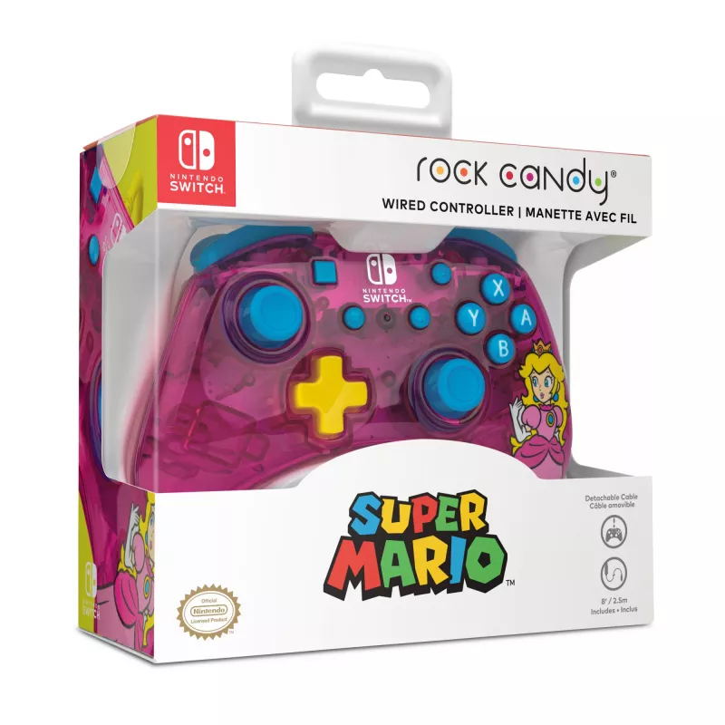 PDP Rock Candy: Bubblegum Peach Pink, priesvitný USB gamepad analógový / digitálny Nintendo Switch, Nintendo Switch Lite, Nintendo Switch OLED