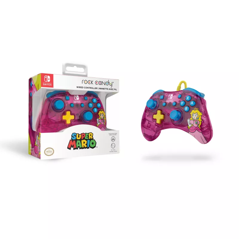 PDP Rock Candy: Bubblegum Peach Pink, priesvitný USB gamepad analógový / digitálny Nintendo Switch, Nintendo Switch Lite, Nintendo Switch OLED