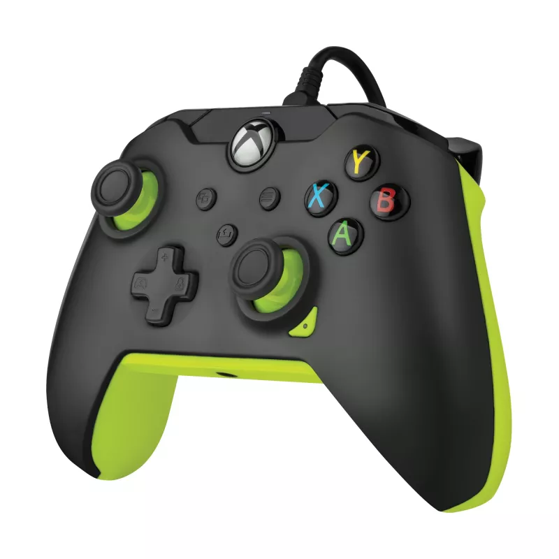 Káblový PDP gamepad Electric čierny pre Xbox Series X|S, Xbox One a Windows – USB-C, 2,43 m kábel, D-pad, tlačidlá Menu/Share/View