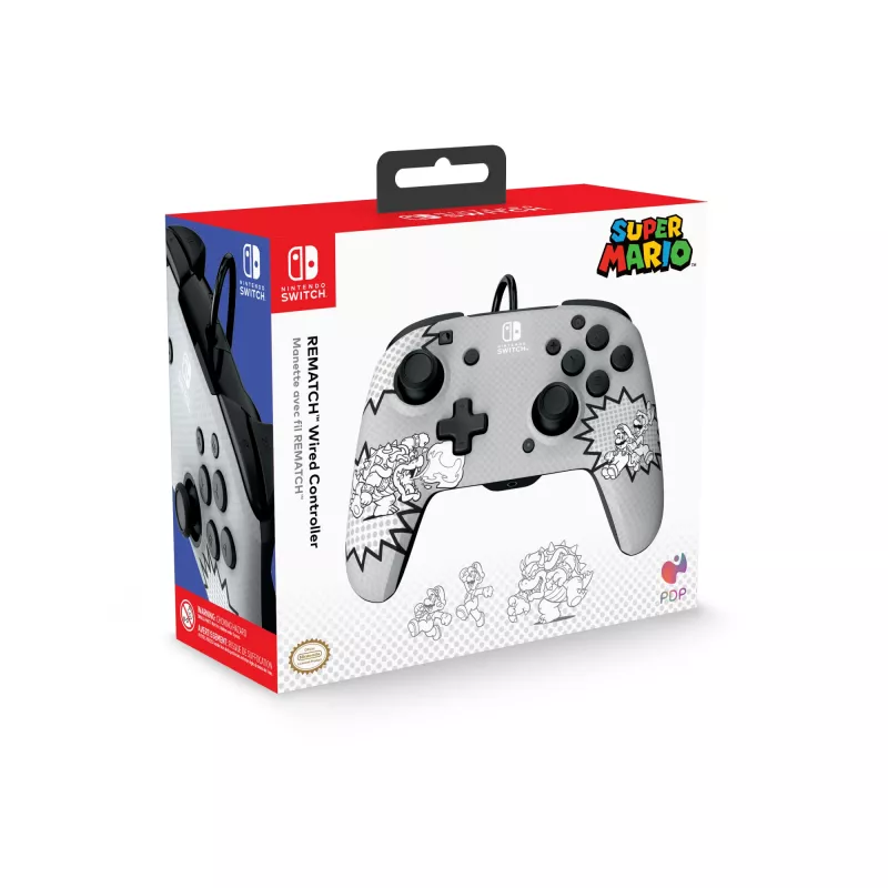 PDP REMATCH: Comic Attack čierny, sivý, biely USB gamepad analógový / digitálny Nintendo Switch, Nintendo Switch OLED
