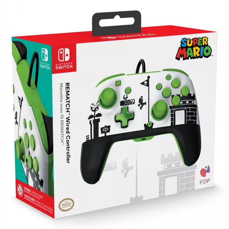 PDP REMATCH drôtový ovládač: Super Mario Retro, gamepad, Nintendo Switch, Nintendo Switch OLED, D-pad, tlačidlo Home, analógový/digitálny, s káblom, USB