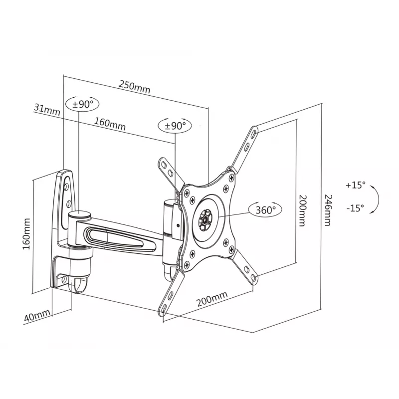 VESA držiak Multibrackets M VESA Flexarm 360 II strieborný 75 100 200