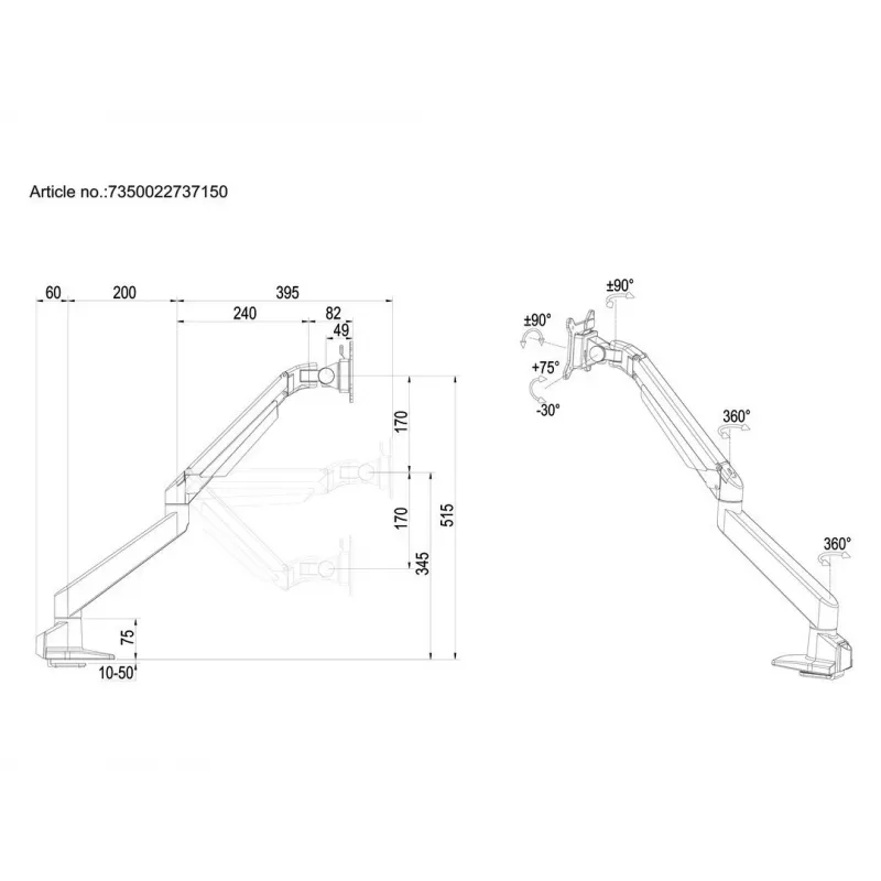 Multibrackets M VESA Gas Lift Arm Single biela