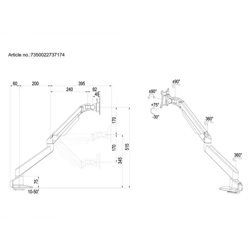 Multibrackets M VESA Gas Lift Arm Single čierna