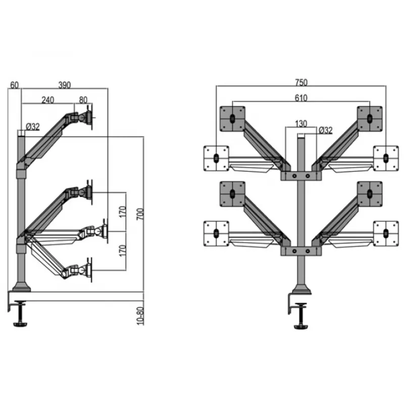 Multibrackets M VESA Gas Lift Arm Quad čierny 40 kg 15-32 palcov