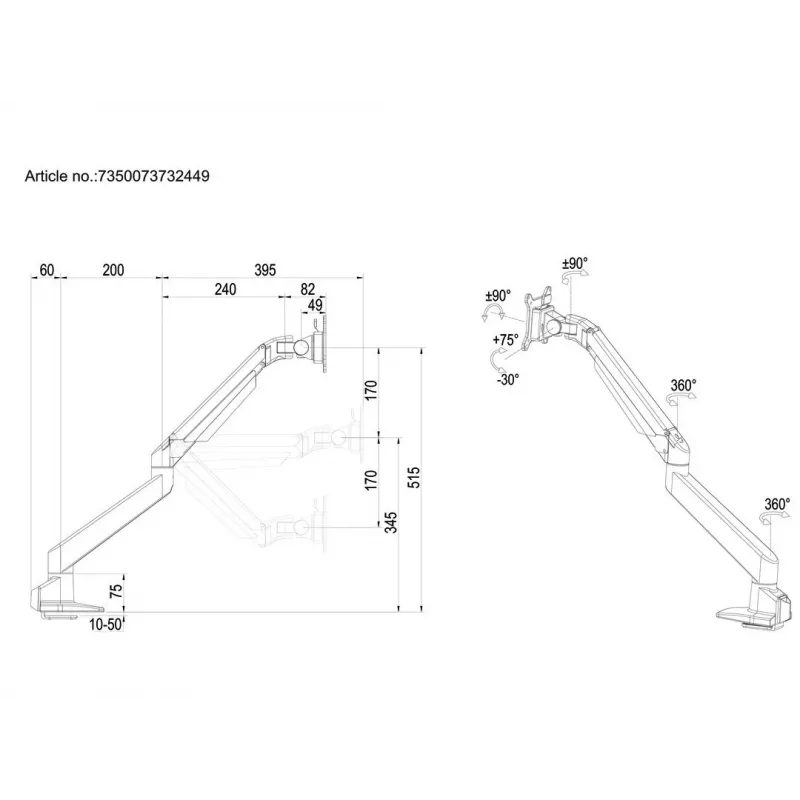 Multibrackets M VESA Gasliftarm jednoduchý čierny HD