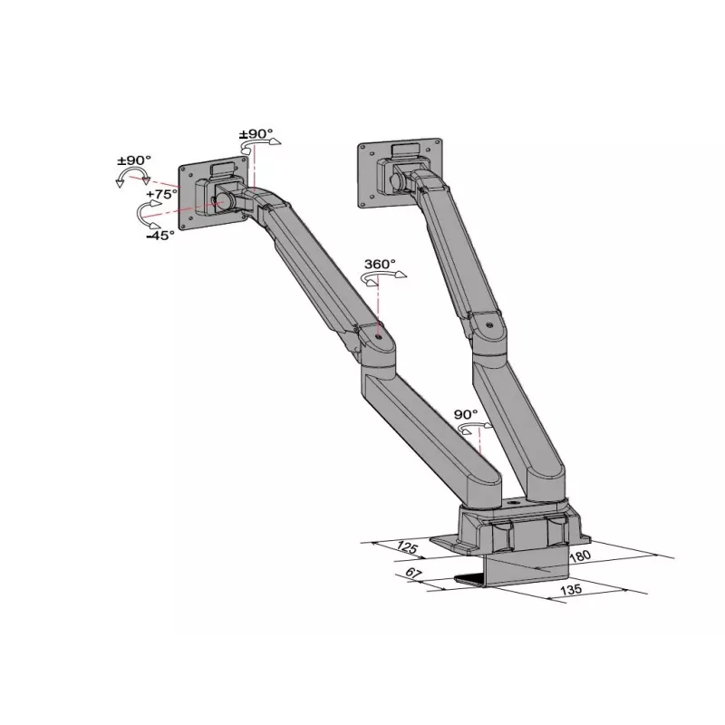 Multibrackets M VESA Gas Lift Arm Dual Side by Side čierna svorka 20 kg 15-32 palcov