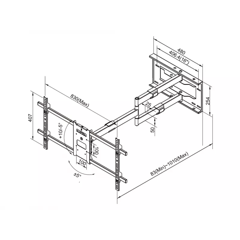 Multibrackets M Universal Long Reach Arm 1010mm HD Single 40kg 42-75 palcov