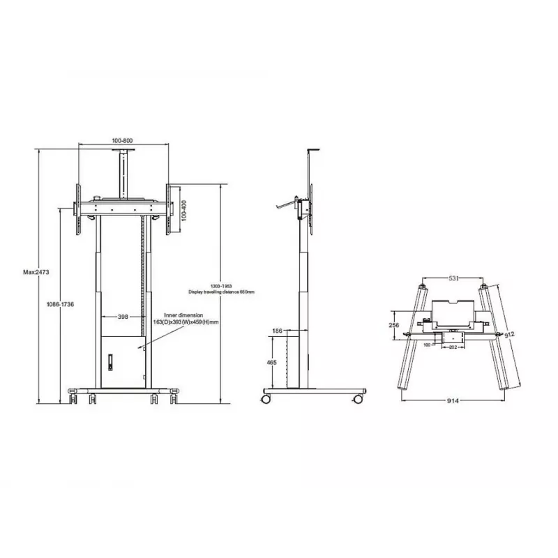 Multibrackets M Motorized Floorstand 120 kg čierna vrátane skrinky a police na kameru