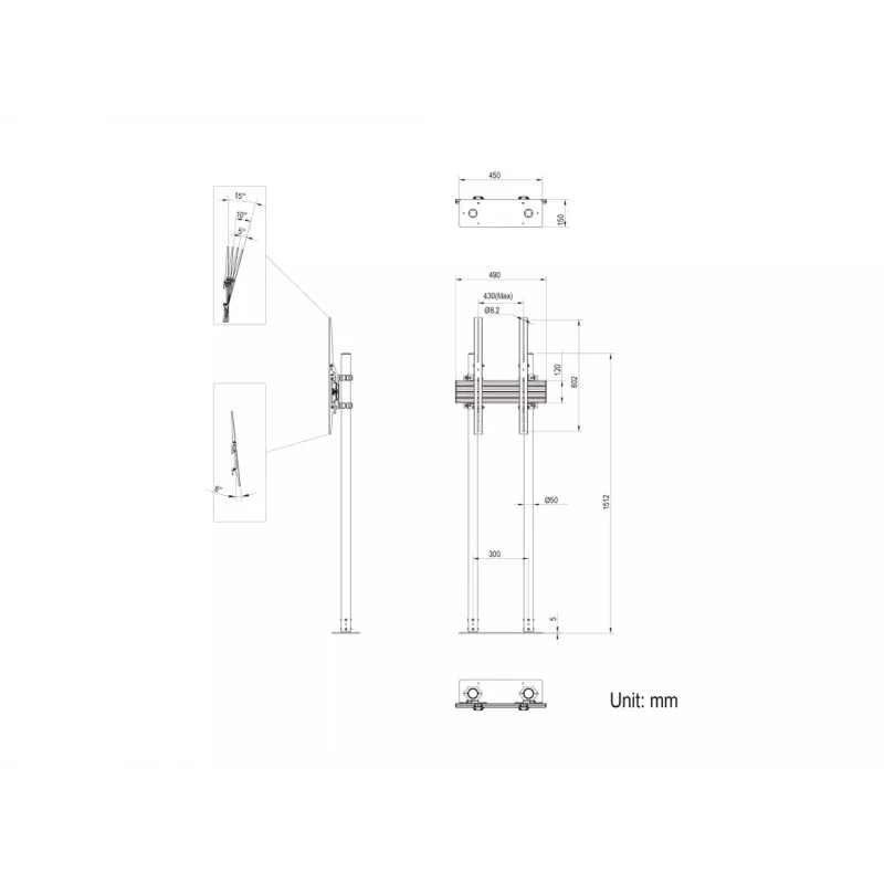 Multibrackets M Dual Pole Floormount Pro 65 palcov-90 palcov 75 kg čierna