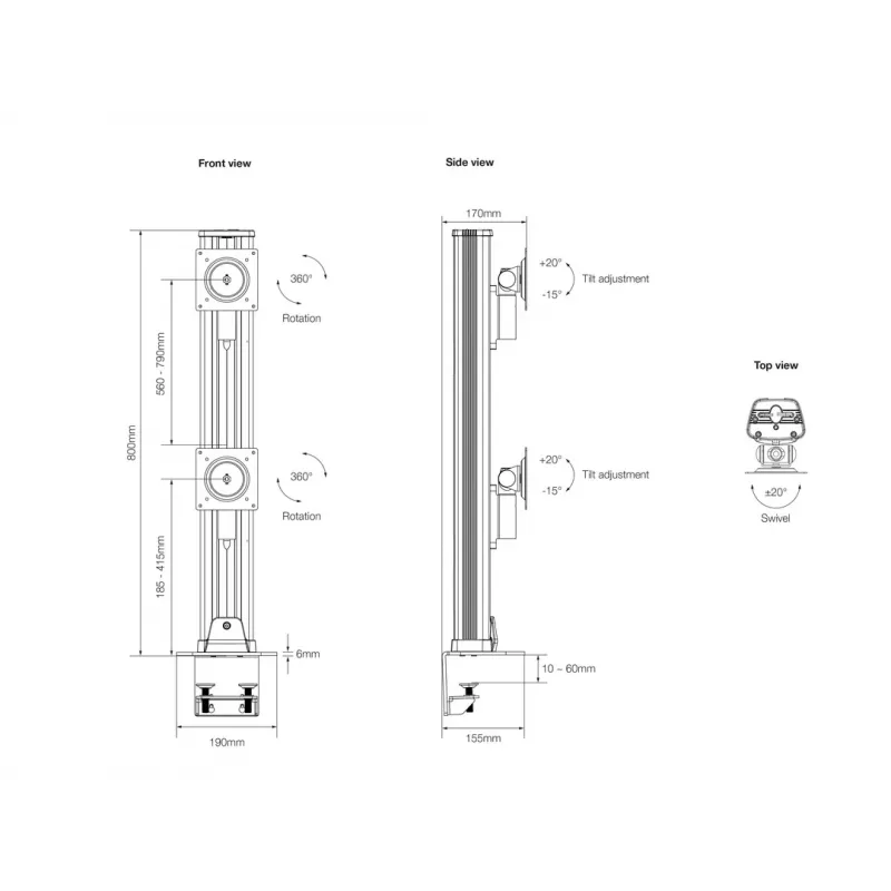 Multibrackets M VESA Deskmount HD Dual Vertical Widescreen 32 palcov – 50 palcov svorka/priechodka