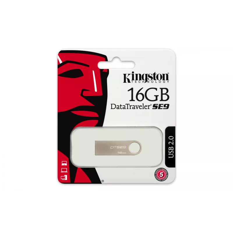 USB flash disk KINGSTON DataTraveler SE9 16GB — USB Type-A 2.0, strieborný, bez krytky