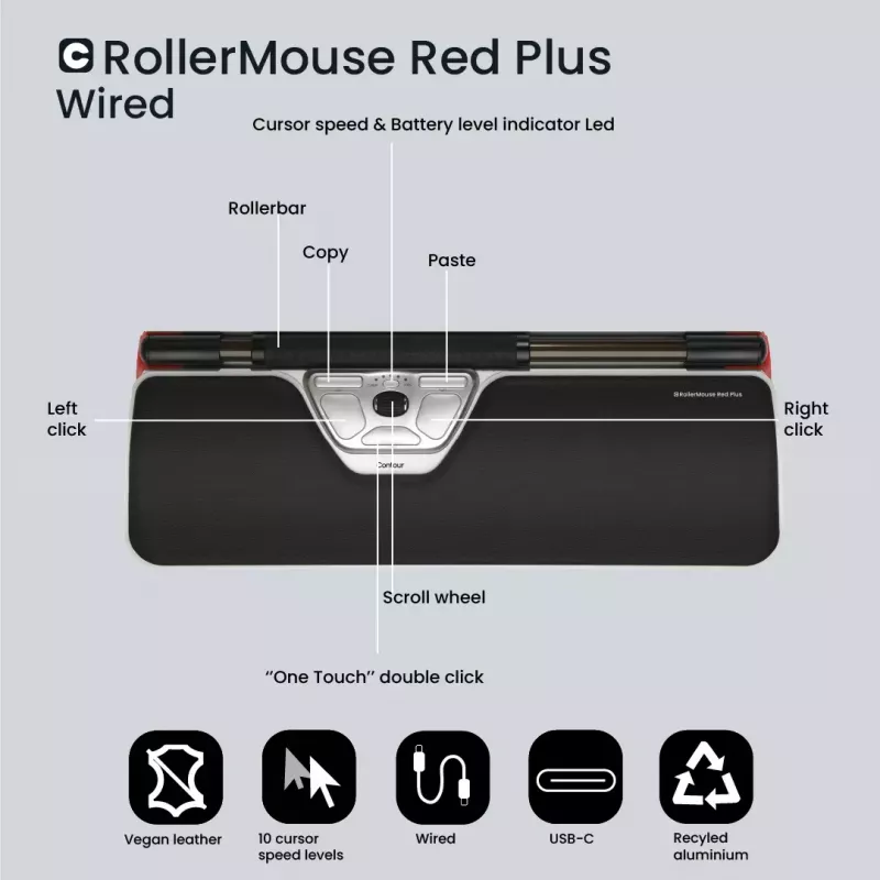 Contour Design RollerMouse Red Plus káblová ergonomická myš USB-C 2800 DPI