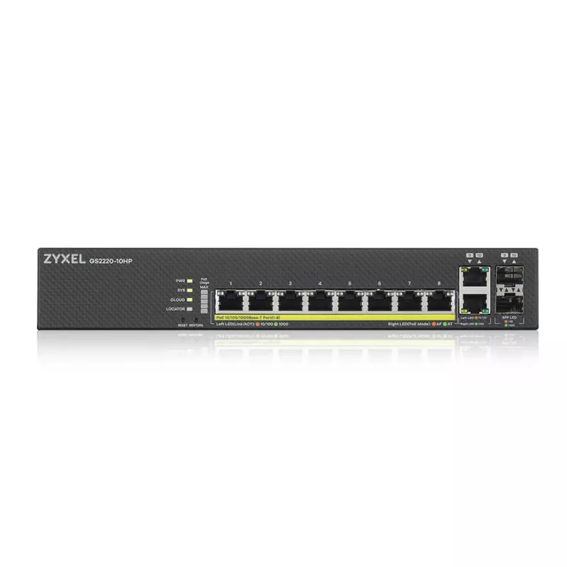 Zyxel GS2220-10HP-EU0101F sieťový switch managed L2 Gigabit Ethernet (10/100/1000) Power over Ethernet (PoE) čierny