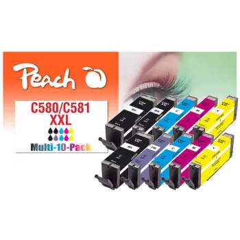 Peach PI100-437 atramentová kazeta 10 ks kompatibilná s extra (super) vysokým výnosom čierna, azúrová, purpurová, fotomodrá, žltá