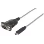 Manhattan USB-C na sériový konvertor, konektor samec na konektor samec, USB-C na sériový/RS232/COM/DB9 port, čipová sada Prolific PL-2303RA, kábel 45 cm, strieborná/čierna, polytaška