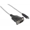 Manhattan USB-C na sériový konvertor, konektor samec na konektor samec, USB-C na sériový/RS232/COM/DB9 port, čipová sada Prolific PL-2303RA, kábel 45 cm, strieborná/čierna, polytaška