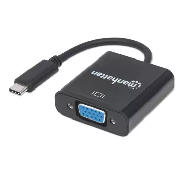 Manhattan USB-C na VGA konvertorový kábel, 1080p@60Hz, čierna, 8 cm, konektor samec na konektor samica, doživotná záruka, zodpovedá CDP2HD
