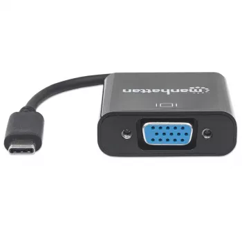 Manhattan USB-C na VGA konvertorový kábel, 1080p@60Hz, čierna, 8 cm, konektor samec na konektor samica, doživotná záruka, zodpovedá CDP2HD