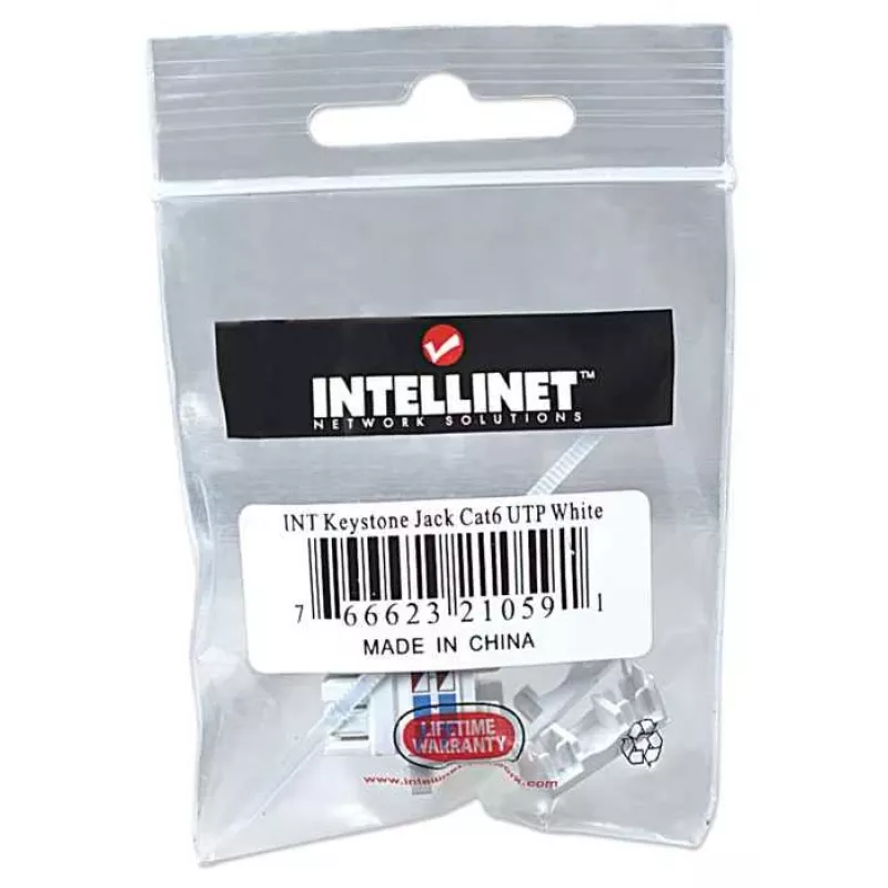 Intellinet Keystone jack, Cat6, UTP, LSA, biela, plochá, biela, RJ-45, konektor samica, 22/26, Cat6