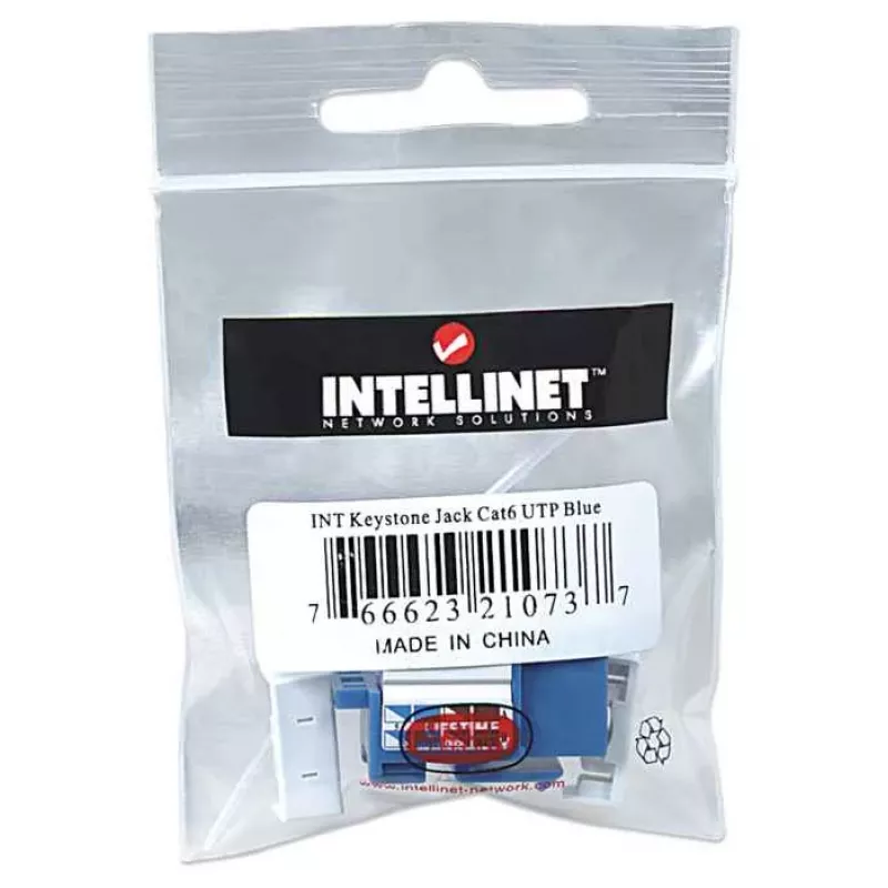 Intellinet Keystone zásuvka, Cat6, UTP, LSA, modrá, plochá, modrá, RJ-45, konektor samica, 22/26, Cat6