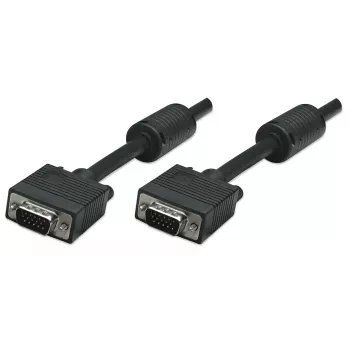 Manhattan VGA monitorový kábel (s feritovými jadrami), 10 m, čierna, konektor samec na konektor samec, HD15, kábel s vyššou SVGA špecifikáciou (plne kompatibilný), tienenie s feritovými jadrami pomáha minimalizovať elektromagnetické rušenie a zlepšuje prenos videa, doživotná záruka