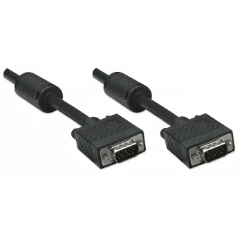 Manhattan VGA monitorový kábel (s feritovými jadrami), 10 m, čierna, konektor samec na konektor samec, HD15, kábel s vyššou SVGA špecifikáciou (plne kompatibilný), tienenie s feritovými jadrami pomáha minimalizovať elektromagnetické rušenie a zlepšuje prenos videa, doživotná záruka